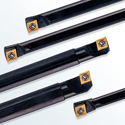 Carbide Lathe Tools -Lath Threading Bit Set 15pcs - 5pcs 1/4”~1/2" S06K/S07K/S08K/S10K/S12M-SCLCR06 Turning Holder Boring Bars / 10pcs Golden Inserts CCMT060204 - color: S06K/S07K/S08K/S10K/S12M-SCLCR06+10pcs inserts