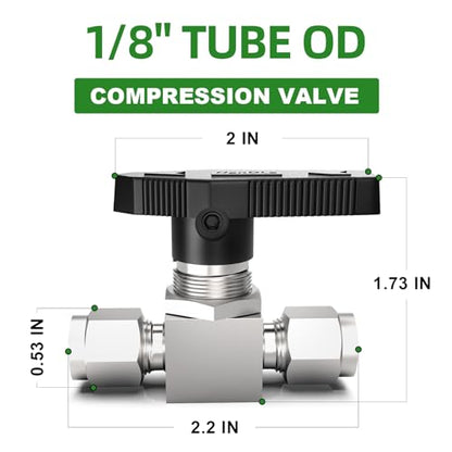 TAISHER 1PCS 316 Stainless Steel Compression Valve, 1/8" Tube OD x 1/8" Tube OD Straight Adapter - size: 1/8" OD