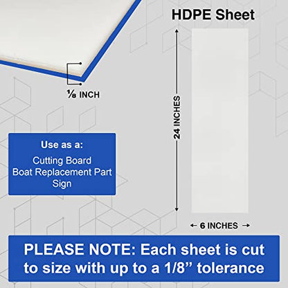 Duco USA-Made HDPE Sheet 1/8 Inch Thick 6" x 24" - 1 Pack of White HDPE Plastic Cutting Board Plastic Sheet for Kitchen, Signs, Crafts, Shelf Board, and Dishwasher Friendly - size: 6" x 24"