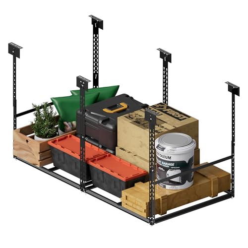 3x6 Ft Overhead Garage Storage Rack, 28-41 inch Height Adjustable Ceiling Mounted Organization Rack, 550 lbs Weight Capacity, 36"x72" Heavy Duty Space-Saving Metal Rack for Garage Storage - size: 3x6ft w/ 4 Support Bars