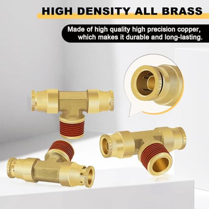 Siptenk 3/8" OD Tube x 3/8" NPT Thread Tee Brass Push to Connect Fittings - color: 3/8" OD & 3/8" NPT Tee