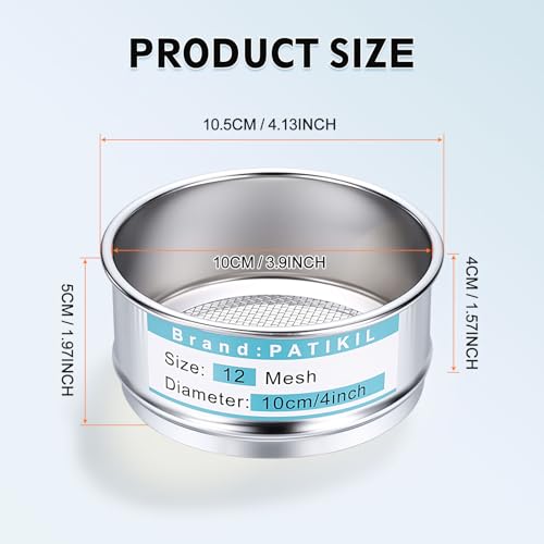 PATIKIL Lab Sieve 12 Mesh(1.6mm) 3.9"(10cm) Diameter Sifting Screen - size: 12 Mesh(1.6mm)/3.9"