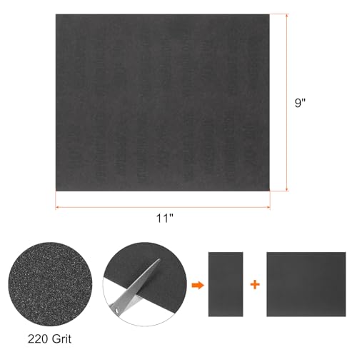 HARFINGTON 25pcs Sandpaper 220 Grit 9 x 11 Inch C-Weight Backing Silicon Carbide Abrasive Wet Dry Sanding Sheets for Wood Finishing, Metal Sanding, Automotive Polishing - size: 220 Grits