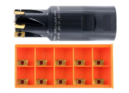 Accusize 1-1/4 in 90 Deg Square Shoulder Indexable End Mill - size: 1-1/4" Cut, 1-1/2" Shk, 6 Fl, w/ 10 add'l inserts