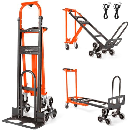 1000LBS Heavy Duty Convertible Hand Truck, 3 in 1 Aluminum Stair Climbing Dolly, Folding Hand Truck Dolly Cart with Solid Wheels for Moving/Travel/Office (Orange) - color: Orange