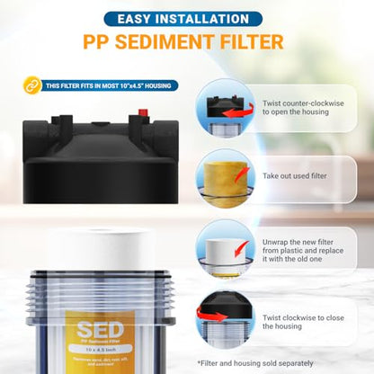 Max Water 10" x 4.5" Whole House Sediment Filter Replacement Cartridge | 1 Micron Melt-Blown Polypropylene Well Water Filter, Compatible with DGD-5005, AP810, WFHD13001B (12 Pack) - size: 12, style: 1 Micron
