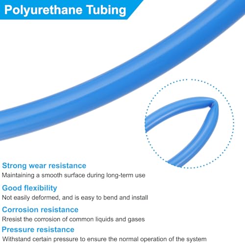 Pneumatic Tubing 5/32" OD 33ft, 4mm OD 2.5mm ID PU Air Line Pipe Tube for Air Compressor Fitting or Fluid Transfer, Blue