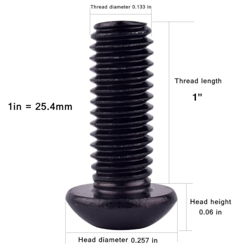 6-32 x 1 Button Head Socket Cap Bolts Screws (1/4" to 2" Available), 304 Stainless Steel 18-8, Black Exterior Finish, Allen Hex Drive, Fully Thread, 40Pcs - size: 6-32 x 1" (40 PCS)