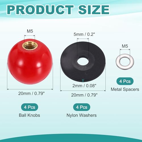 uxcell 4Pcs Threaded Ball Knobs, M5 x 20mm Phenolic Plastic Thread Ball Handles Balls Nuts Knob Caps Nut Balls with Threaded Insert for Machine Lever Handle DIY Project, Red - color: Red, size: M5 x 20mm