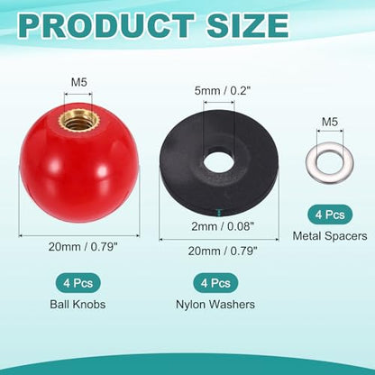 uxcell 4Pcs Threaded Ball Knobs, M5 x 20mm Phenolic Plastic Thread Ball Handles Balls Nuts Knob Caps Nut Balls with Threaded Insert for Machine Lever Handle DIY Project, Red - color: Red, size: M5 x 20mm