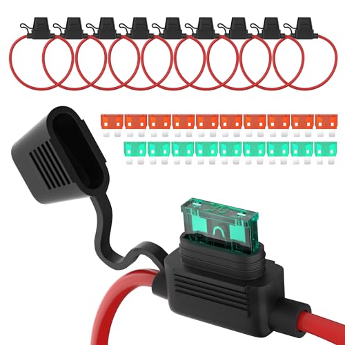DaierTek 12 AWG Inline Fuse Holder 12V, ATO/ATC in Line Fuse Holder 12 Volt Waterproof with 30 Amp & 40 Amp Medium Blade Fuse for Marine Car Automotive- 10pcs - color: Normal