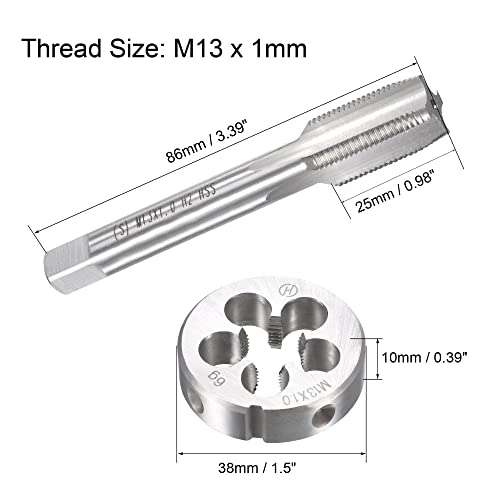 uxcell M13 x 1mm Metric Tap and Die Set, Machine Thread Screw Tap with Round Threading Die, Tap & Die Kit for Nut Screw Bolt Thread Repair - size: M13 x 1mm