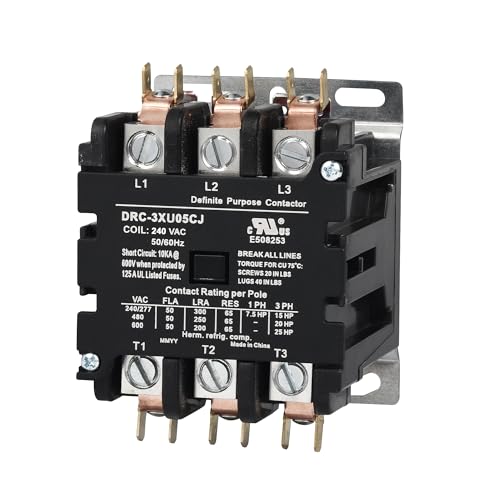 SUNLEE 50 Amp 65 RES 3 Pole 220V 240V coil DP Contactor A2L Compliant UL Recognized & Approved for UL 60335 HVAC Contactor 42DF35AG equivalent - size: 3P 50A 208/240VAC