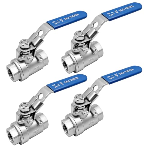4 Pack 3/8" Ball Valve, 304 Stainless Steel Full Port Shut Off Valve, Female NPT x Female NPT, Locking Handle, 1000 WOG for Water, Oil, Gas & Air Applications - size: 3/8inch
