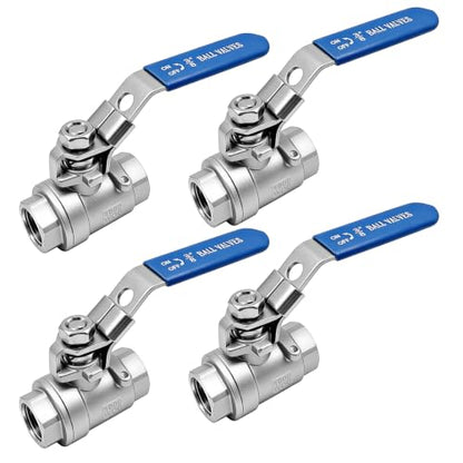 4 Pack 3/8" Ball Valve, 304 Stainless Steel Full Port Shut Off Valve, Female NPT x Female NPT, Locking Handle, 1000 WOG for Water, Oil, Gas & Air Applications - size: 3/8inch