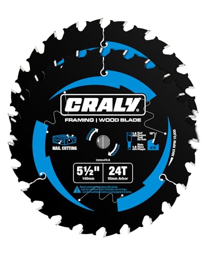 CRALY 5-1/2 Inch 24 Teeth Wood Cutting Framing Circular Saw Blade, 10mm Arbor, Carbide Tipped, Thin Kerf, Black Ice™, for Plywood, MDF, OSB, Laminated, 2-Pack(C05524FR-2B) - size: 5-1/2'', 10mm arbor, 24T*2