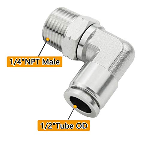 Beduan Push to Connect Fitting Elbow, 1/2" Tube OD x 1/4" NPT Male 90 Degree Elbow Adapter 304 Stainless Steel Air Union Fitting - size: 1/2"Tube OD-1/4"NPT, style: 1Pc
