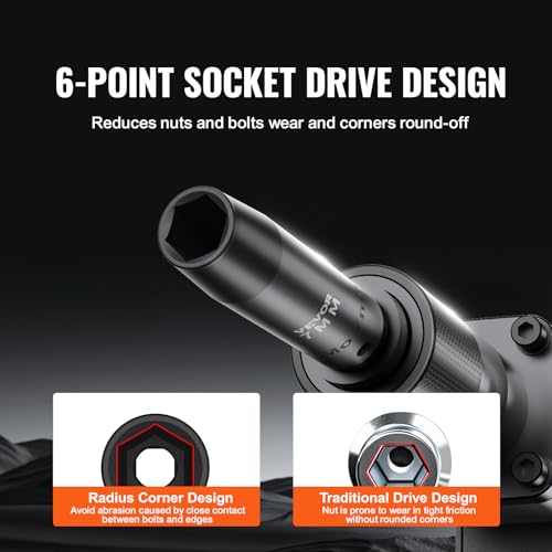 VEVOR 1/2" Drive Impact Socket Set, 13 Piece Deep Socket Set Metric 10-24mm, 6 Point CR-V Alloy Steel for Auto Repair, Easy-to-Read Size Markings, Rugged Construction, Includes Storage Case - size: 1/2" 13PCS