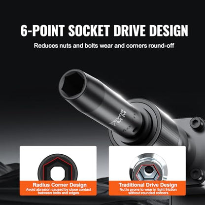 VEVOR 1/2" Drive Impact Socket Set, 13 Piece Deep Socket Set Metric 10-24mm, 6 Point CR-V Alloy Steel for Auto Repair, Easy-to-Read Size Markings, Rugged Construction, Includes Storage Case - size: 1/2" 13PCS