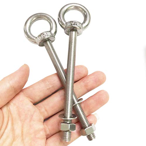304 Stainless Steel Eye Bolt, 2 PCS M8 Heavy Duty Lifting Ring 4" Threaded Eyebolt Shoulder Eye Bolts with Nuts and Flat Washers(Thread Length 100mm) - size: m80x100(2pcs)