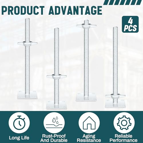 Zonon 4 Pack 18 Inch Adjustable Leveling Jacks Scaffolding Hollow Screw Jacks with Base Plate for Baker Style Scaffolding Baker Scaffold - size: 18 Inch