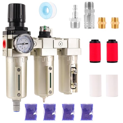 1/2" NPT Industrial Grade 3 Stage Air Compressor Drying System, 0-240 PSI, Particulate & Coalescing Filters, Auto Drain Air Compressor Water Separator System Filter Oil for Paint Spray＆ Plasma Cutter - color: 1/2"npt, Auto Drain, size: 3 Stage