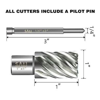 SALI 2 pcs Annular Cutter Diameter 1 Inch with Weldon Shank 3/4" (with 2 Flats) Cutting Depth 1" Mag Drill Bit for Magnetic Drill Press HSS Fully Ground Drill with One 1/4"*3" Pilot Pin - size: 1"*1"