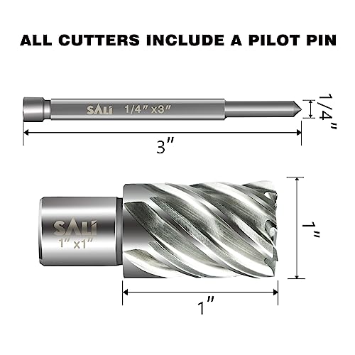 SALI 2 pcs Annular Cutter Diameter 1 Inch with Weldon Shank 3/4" (with 2 Flats) Cutting Depth 1" Mag Drill Bit for Magnetic Drill Press HSS Fully Ground Drill with One 1/4"*3" Pilot Pin - size: 1"*1"
