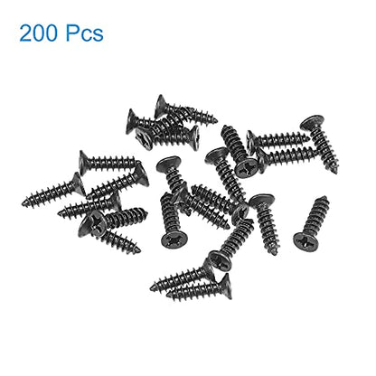 uxcell M3 x 12mm Wood Screws Phillips Flat Head Carbon Steel Self Tapping Screws Black 200pcs - size: M3 x 12mm
