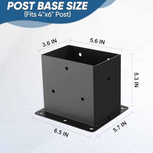 4x6 Post Base, Heavy Duty Post Bracket, Steel, Wood/Concrete, 2 Pcs - size: 4×6