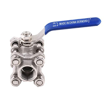 DERNORD Ball Valve 1/2 Inch NPT Threaded - Stainless Steel 304 Female 3 Piece Full Port - size: 1/2" NPT Female