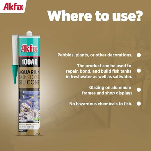 Akfix 100AQ Aquarium Sealant Black (12x10.1 fl. oz.) – 100% Waterproof, Fish-Safe, High-Speed Curing and Strong Adhesion, Non-Toxic Glass Adhesive for Aquarium Repair | Black, 12 Pack - color: Black, size: 12 Pack