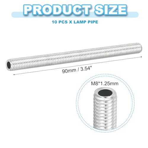 PATIKIL M8 Thread Carbon Steel Lamp Pipe, 10 Set 90 mm/3.54" Hollow Tube Thread Adapter Fasteners Hardware for Lamp Lights Chandelier Ceiling Light DIY, White Zinc Plating - size: M8x90mm