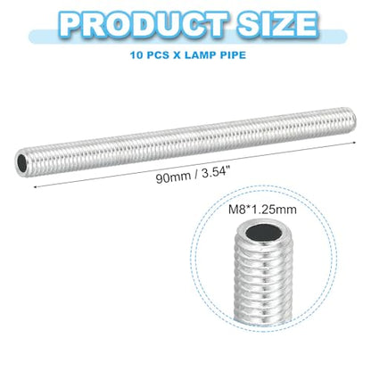 PATIKIL M8 Thread Carbon Steel Lamp Pipe, 10 Set 90 mm/3.54" Hollow Tube Thread Adapter Fasteners Hardware for Lamp Lights Chandelier Ceiling Light DIY, White Zinc Plating - size: M8x90mm