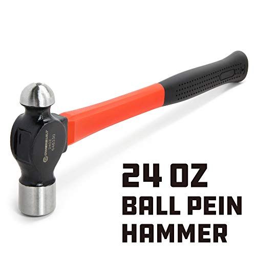 Powerbuilt 24 oz. Ball Pein Hammer with Fiberglass Handle, Shock Resistant and Non-Slip Rubber Handle, Heat-Treated hardened steel - 648330 - size: 24 oz., style: Ball Peen