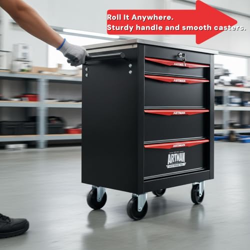 Rolling Tool Chest,Stainless Steel Worktop,Black,4‑Drawer - color: Black, size: 4-Drawers