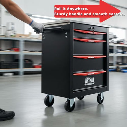 Rolling Tool Chest,Stainless Steel Worktop,Black,4‑Drawer - color: Black, size: 4-Drawers
