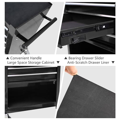 Lockable 4-Drawer Rolling Tool Chest, Black - color: Black, size: 4 drawer
