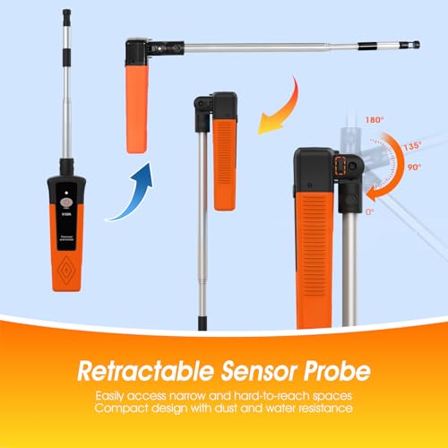 Hotwire Anemometer Handheld for Air Celocity, in-Duct Airflow and Temperature, HVAC Wind Speed Meter with Revolve Telescopic Probe, Bluetooth App, Digital Air Flow Meter CFM Meter GR-9100A