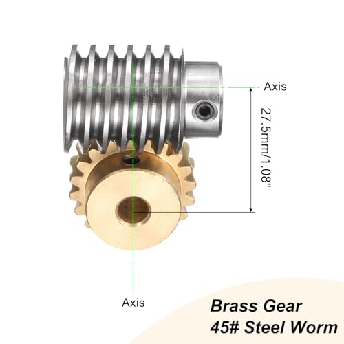 uxcell Worm Gear Set 20T 1.5 Module 20:1 Reduction Rate, Right Rotation Drive Gear Box Wheel Reduce Transmission Part (Brass Gear-8mm Bore, #45 Steel Rod 10mm Bore) - size: 8mm x 10mm