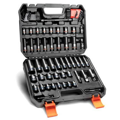 LLNDEI 3/8" Drive 12-Point Socket Set 71Pcs SAE/Metric CR-V - size: 71pcs 3/8 inch Drive Socket Set