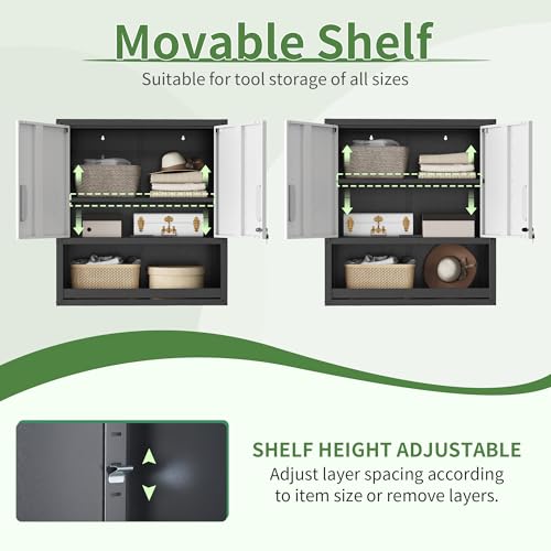 Garage Wall Cabinet with 2 Locking Doors Metal Storage Cabinet - color: Black/Gray, style: 2 doors wall cabinet