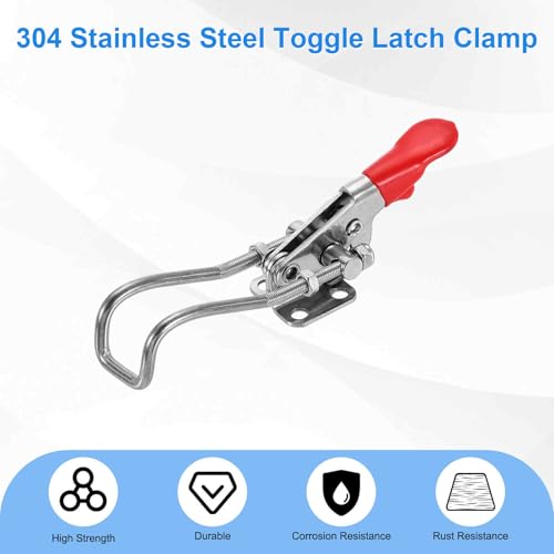 HARFINGTON 2pcs 40323 Toggle Latch Clamp M5 x 42mm 400lbs Holding Capacity Adjustable Quick Release Pull Latches 304 Stainless Steel Hasp Clamps for Smoker Lid Jig Tool Boxes Case Door