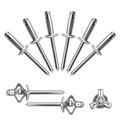 1/4" x 3/4" Tri-Fold Rivets Assortment - 35Pcs,Silver Tri-fold Exploding Pop Rivets Solid Aluminum Tri Grip Rivets Bulb Style Rivets for Kayak Marine Boat - color: Silver, size: 1/4"x3/4"