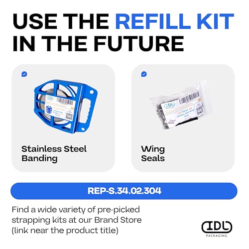 IDL Packaging 3/4" Stainless Steel 304 Banding Kit – Heavy-Duty Banding Tool + 3/4" x 0.02" x 100' Stainless Steel 304 Banding Coil + 100 Stainless Steel Wing Seals - size: 3/4" x 0.02" x 100', style: SS 304 + Seals