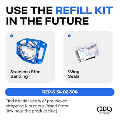 IDL Packaging 3/4" Stainless Steel 304 Banding Kit – Heavy-Duty Banding Tool + 3/4" x 0.02" x 100' Stainless Steel 304 Banding Coil + 100 Stainless Steel Wing Seals - size: 3/4" x 0.02" x 100', style: SS 304 + Seals