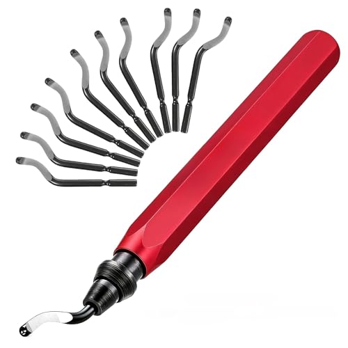 Deburring Tool with 5 High Speed Steel Swivel Blades - Works on Metal, Resin, PVC Pipes, Plastic and 3D Printed Edges - Plumbing & 3D Printing Burr Removal Reamer Tool (red) - color: Red