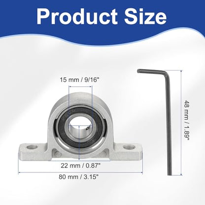 MECCANIXITY Pillow Block Bearing 9/16" (15mm) Bore Vertical Zinc Alloy Steel Mounted Flange Pillow Block Self-Alignment Insert Bearings Housing Pack of 2, KP002 - size: 15mm