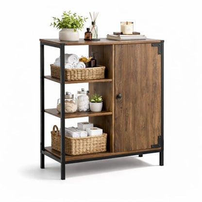 Landia Home Bathroom Storage Cabinet, Industrial Themed with a Steel Frame and Different Tiers of Shelves for Organization