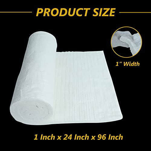 1"x24"x96",2400F Ceramic Fiber Fireproof Insulation Blanket, Applicable to Furnace, forging, kiln and Stove - size: 1inch (Thick) x24inch x96inch